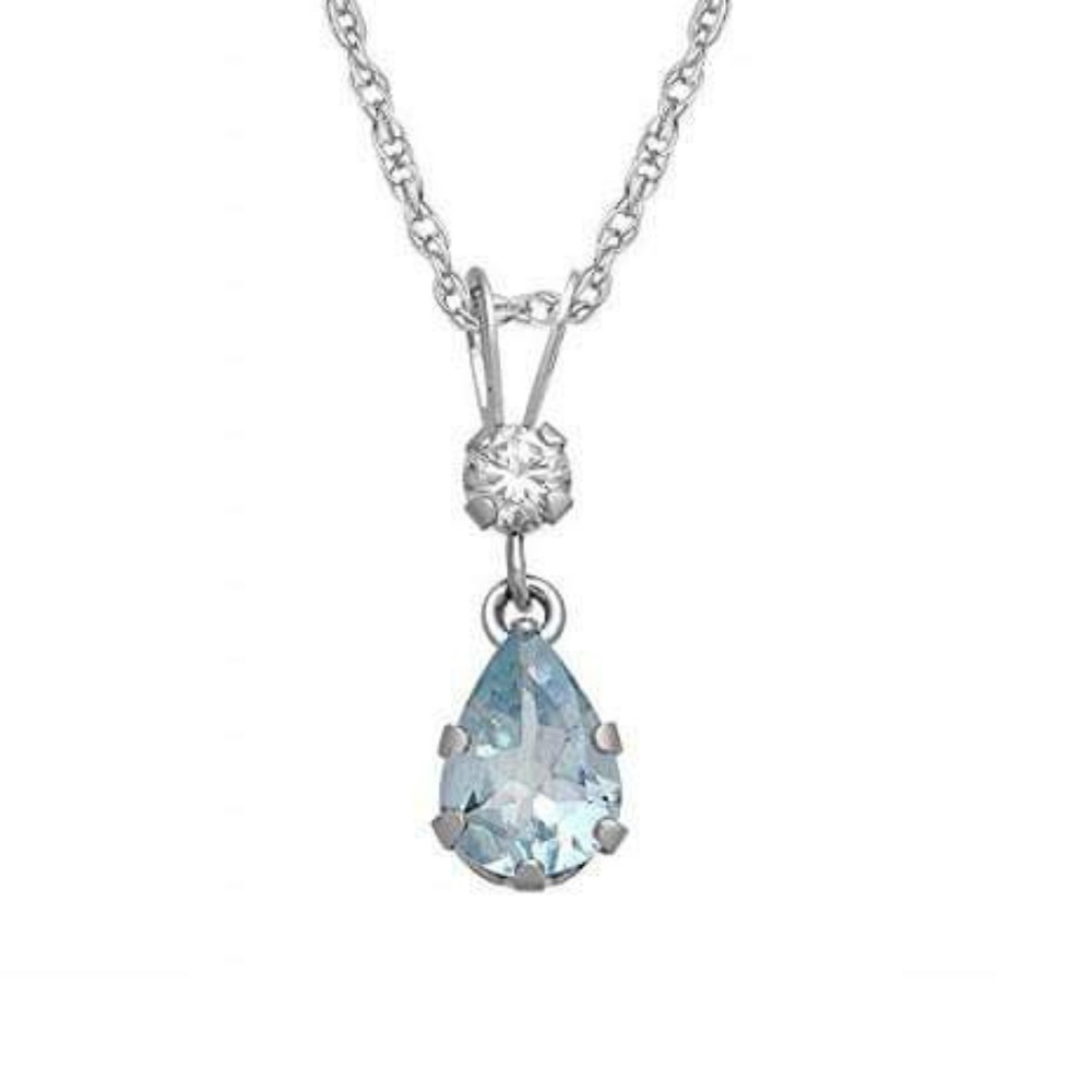 10kt White Gold Aquamarine & CZ Necklace